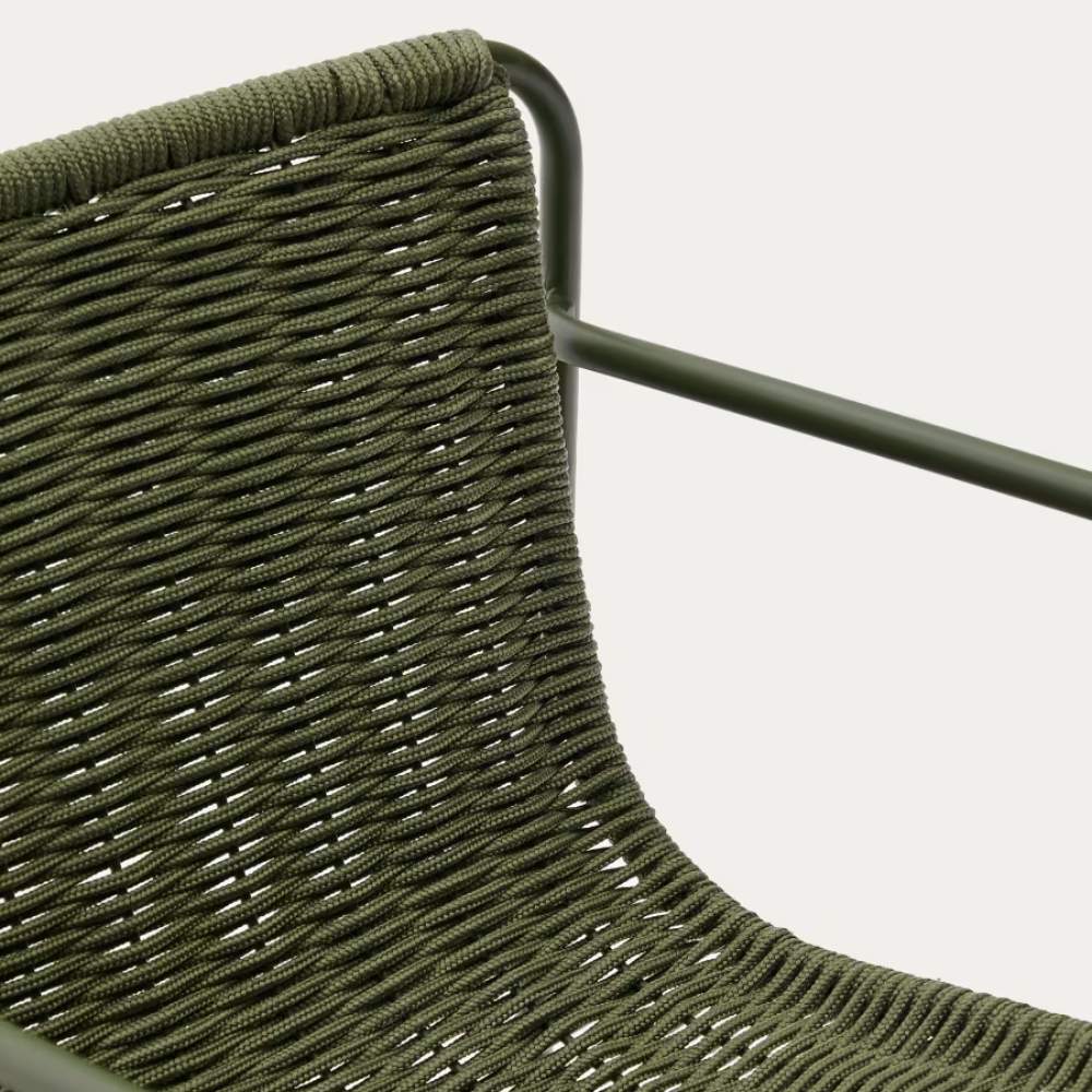 Kave Home Maurina Stool – Green Galvanised Steel & Rope Cord, 64.5cm