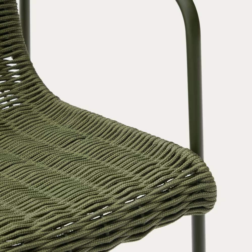 Kave Home Maurina Stool – Green Galvanised Steel & Rope Cord, 64.5cm