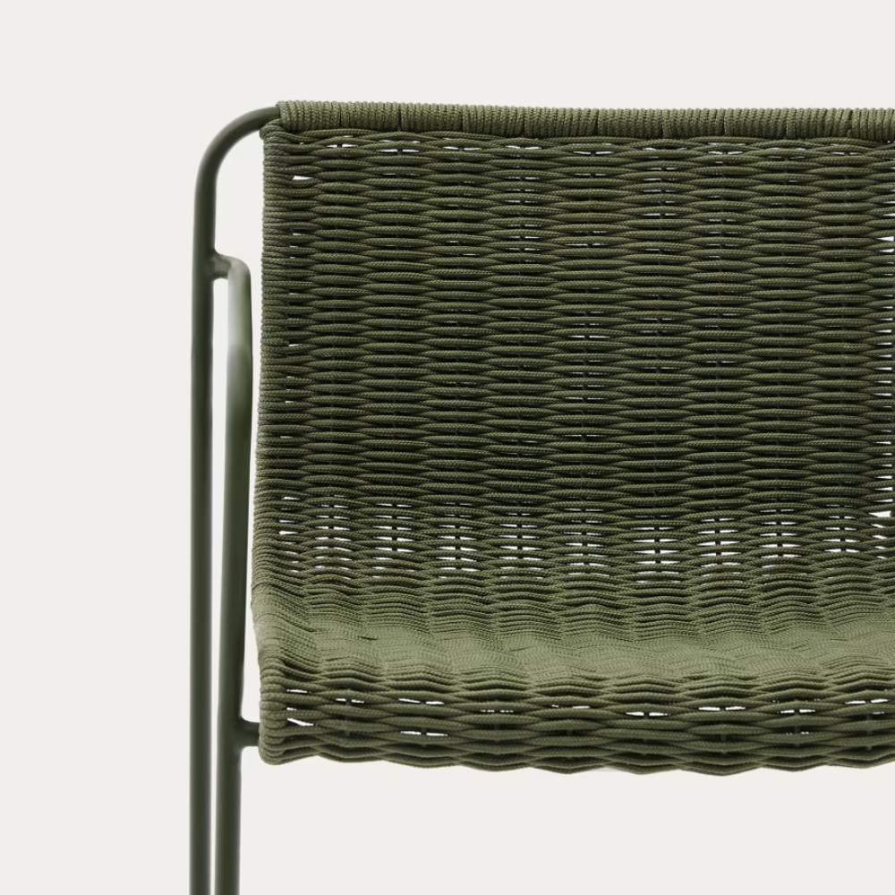 Kave Home Maurina Stool – Green Galvanised Steel & Rope Cord, 64.5cm