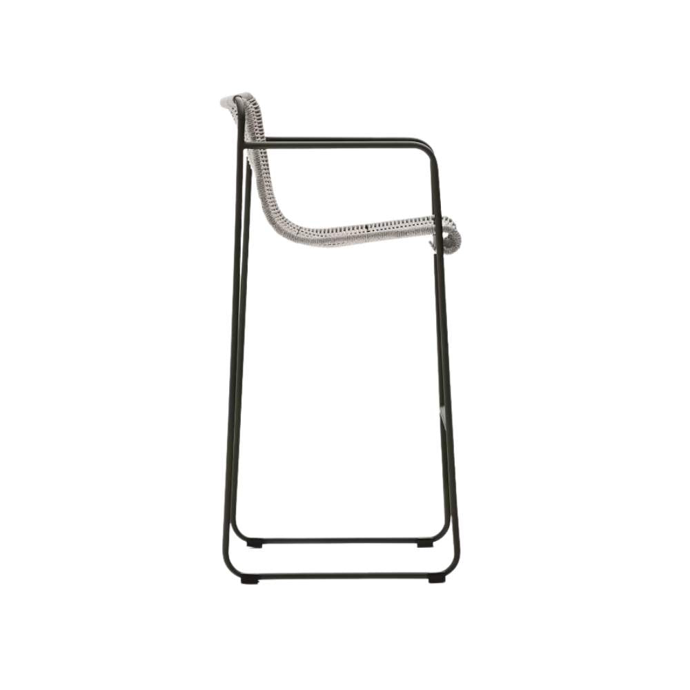 Kave Home Maurina Stool in Green Galvanized Steel with Ecru and Grey Rope Cord, 74.5cm