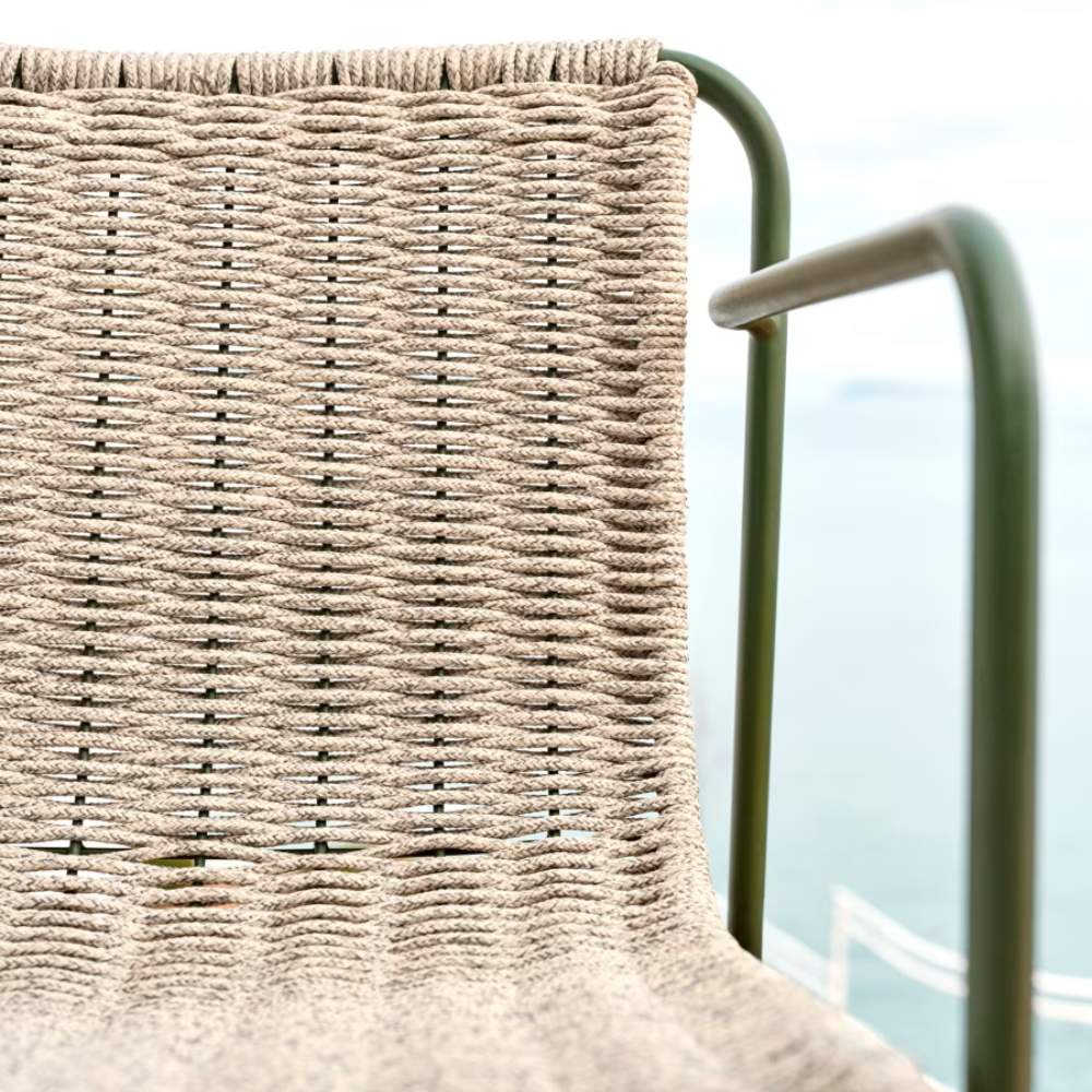 Kave Home Maurina Stool in Green Galvanized Steel with Ecru and Grey Rope Cord, 74.5cm