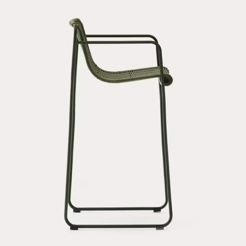 Kave Home Maurina Stackable Stool – Green Galvanised Steel & Rope Cord, 74.5cm