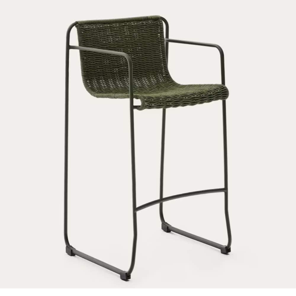 Kave Home Maurina Stackable Stool – Green Galvanised Steel & Rope Cord, 74.5cm