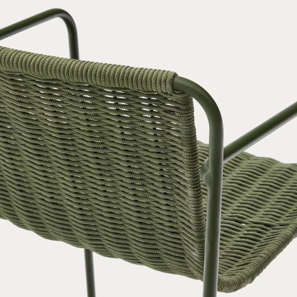 Kave Home Maurina Stackable Stool – Green Galvanised Steel & Rope Cord, 74.5cm