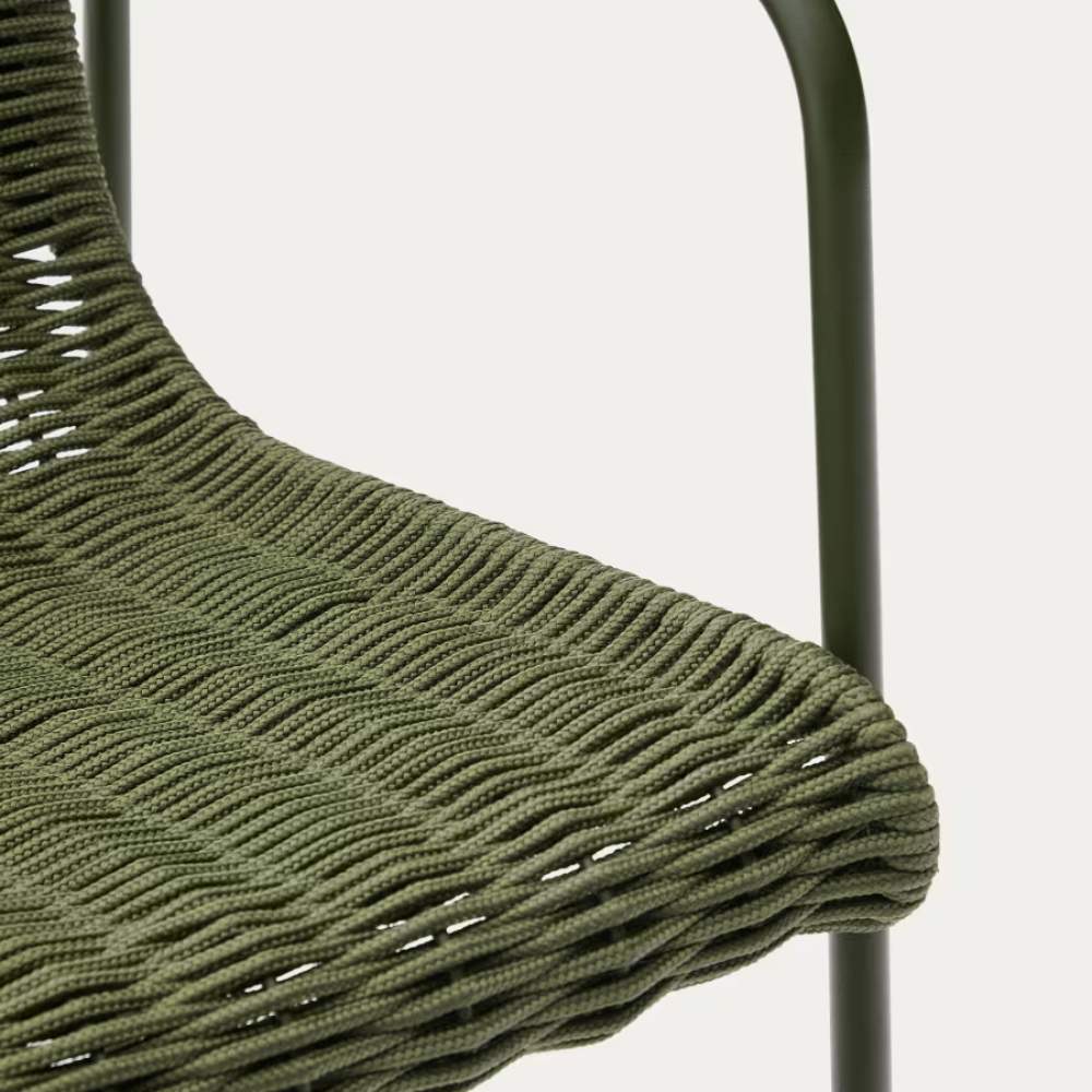 Kave Home Maurina Stackable Stool – Green Galvanised Steel & Rope Cord, 74.5cm