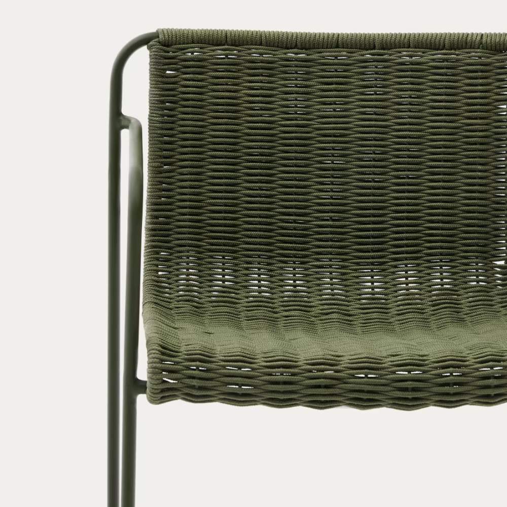 Kave Home Maurina Stackable Stool – Green Galvanised Steel & Rope Cord, 74.5cm