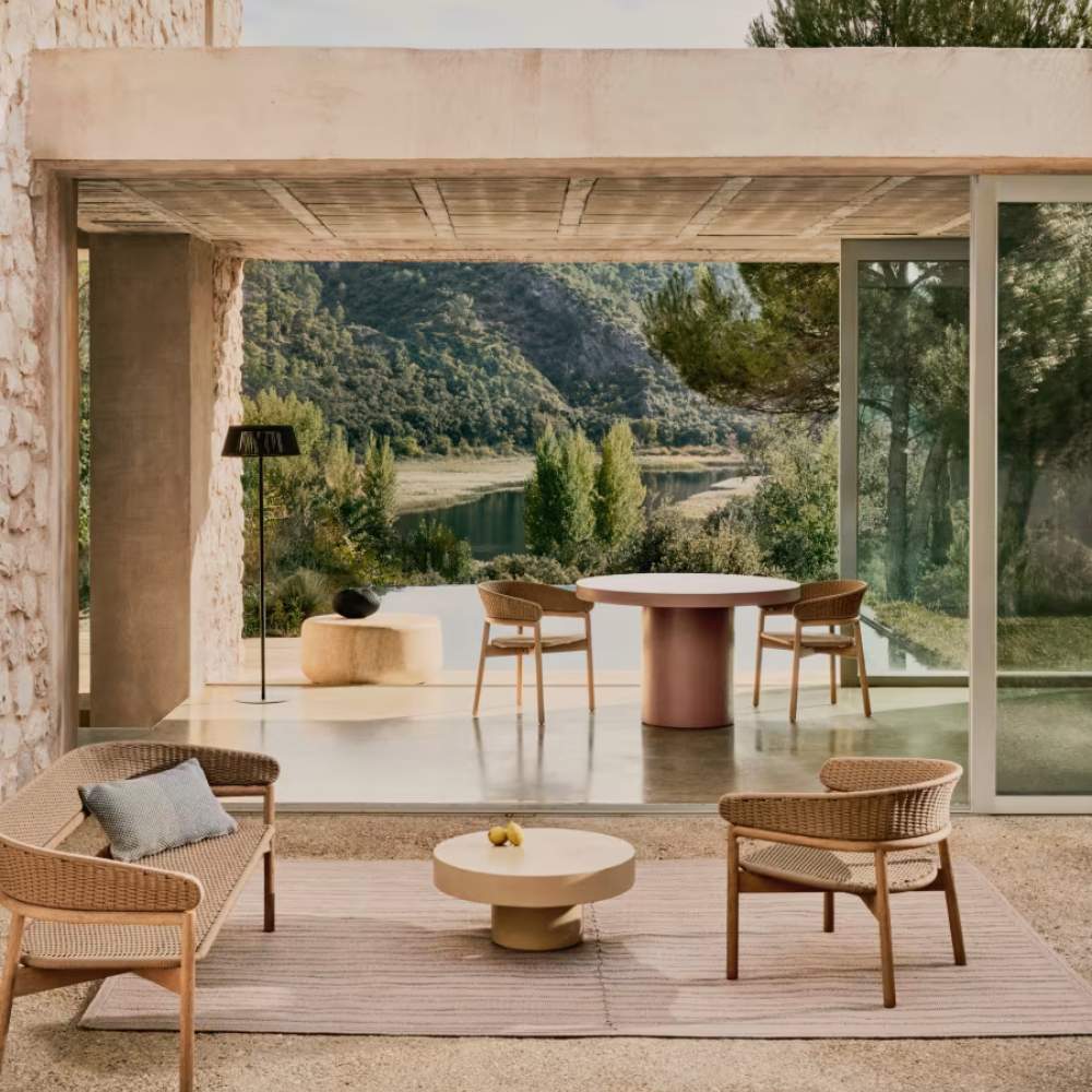 Kave Home Arinella 3-Seater Sofa in FSC 100% Solid Acacia Wood with Natural Finish and Beige Rope Cord 167 cm