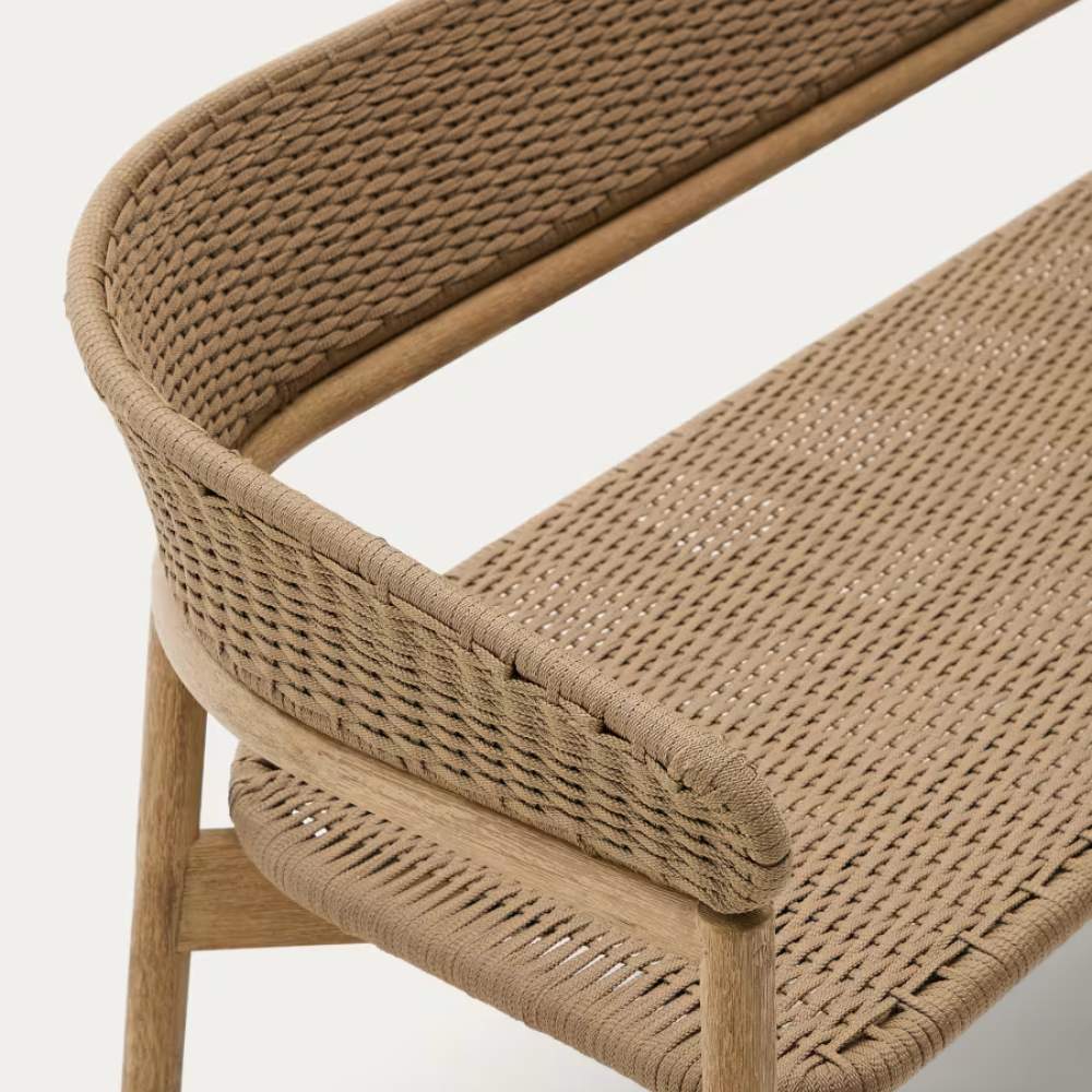 Kave Home Arinella 3-Seater Sofa in FSC 100% Solid Acacia Wood with Natural Finish and Beige Rope Cord 167 cm