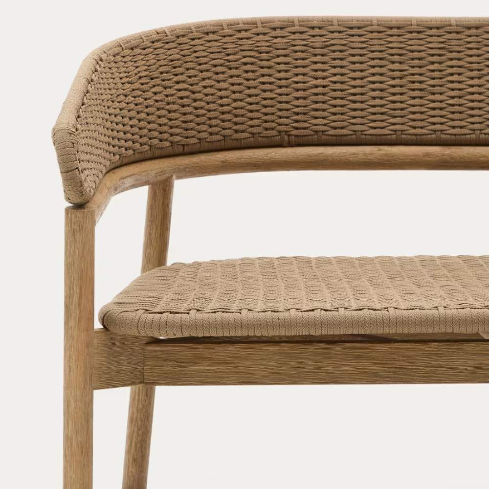 Kave Home Arinella 3-Seater Sofa in FSC 100% Solid Acacia Wood with Natural Finish and Beige Rope Cord 167 cm