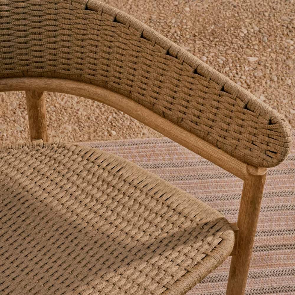 Kave Home Arinella 3-Seater Sofa in FSC 100% Solid Acacia Wood with Natural Finish and Beige Rope Cord 167 cm