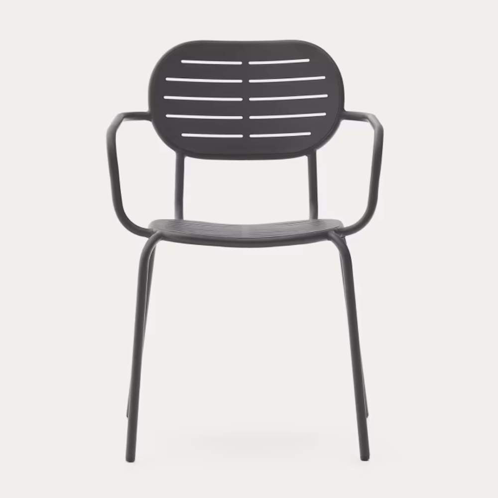 Kave Home Brai Stackable Outdoor Chair with Armrests in Dark Grey Galvanized Steel