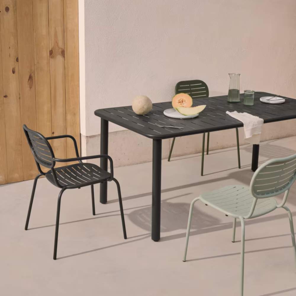 Kave Home Brai Stackable Outdoor Chair with Armrests in Dark Grey Galvanized Steel