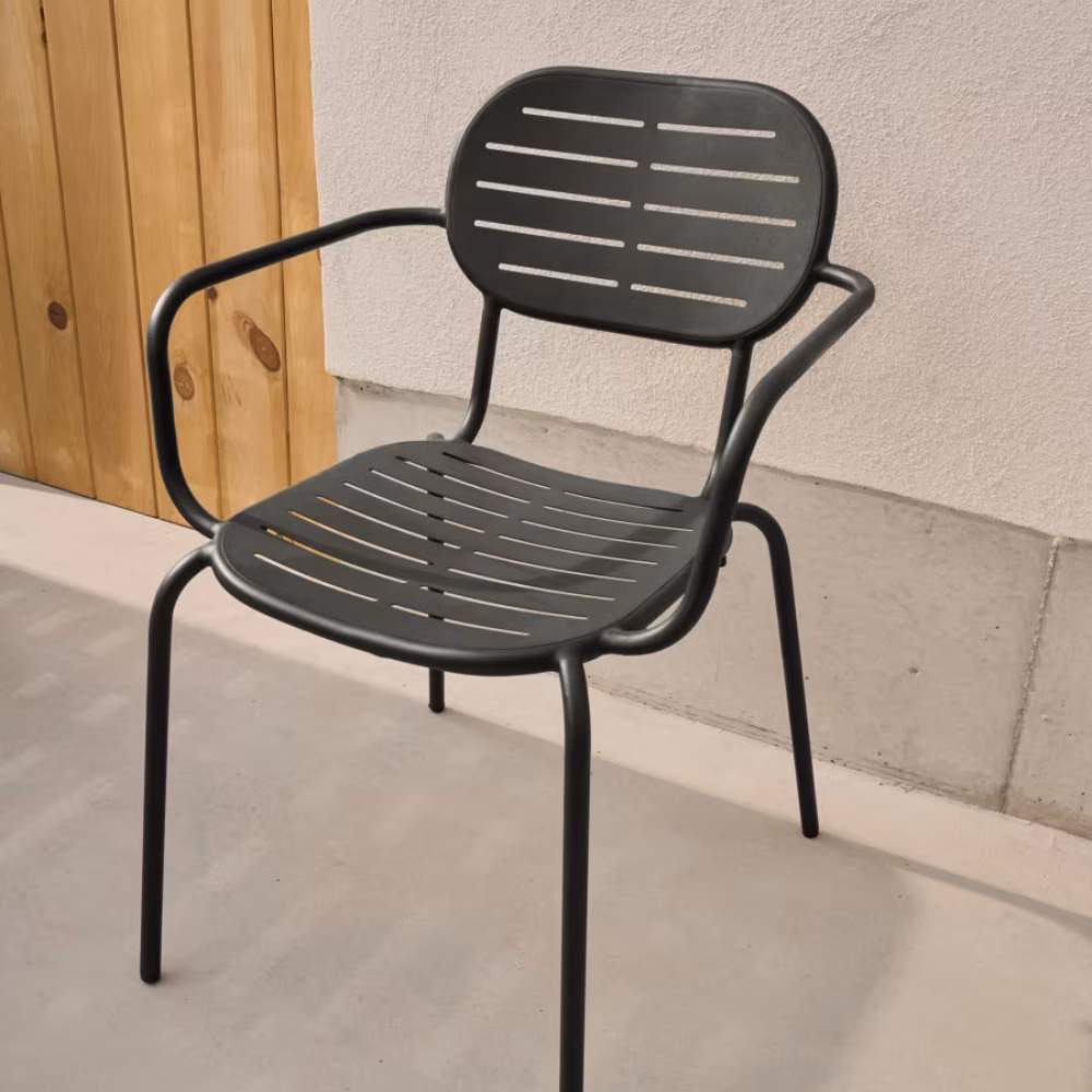 Kave Home Brai Stackable Outdoor Chair with Armrests in Dark Grey Galvanized Steel