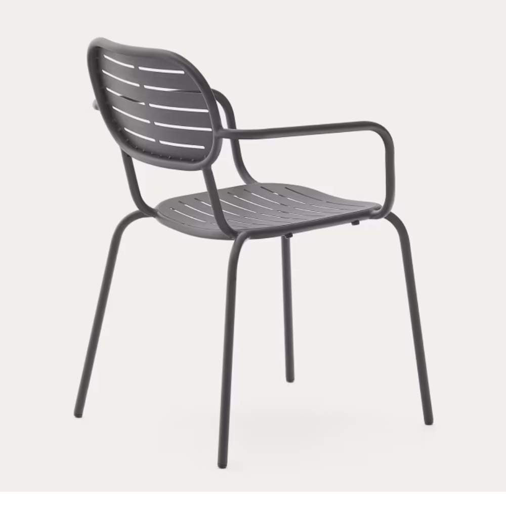 Kave Home Brai Stackable Outdoor Chair with Armrests in Dark Grey Galvanized Steel