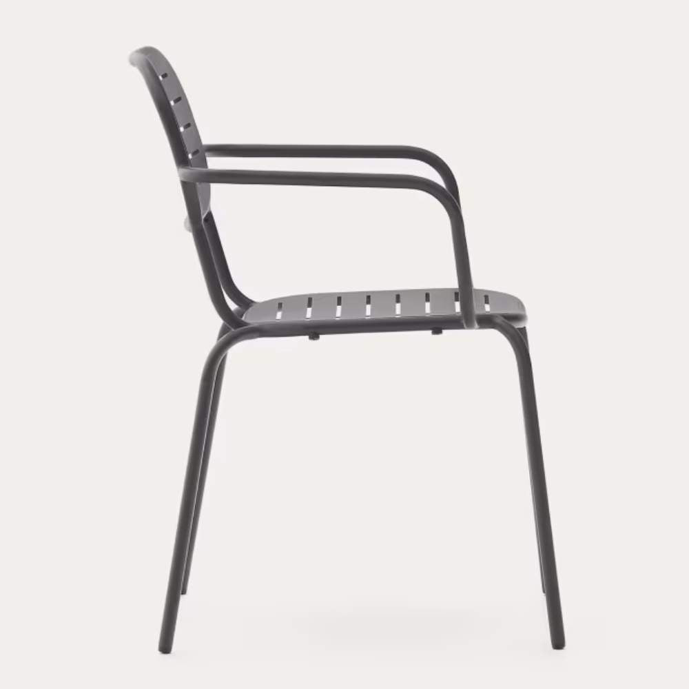 Kave Home Brai Stackable Outdoor Chair with Armrests in Dark Grey Galvanized Steel