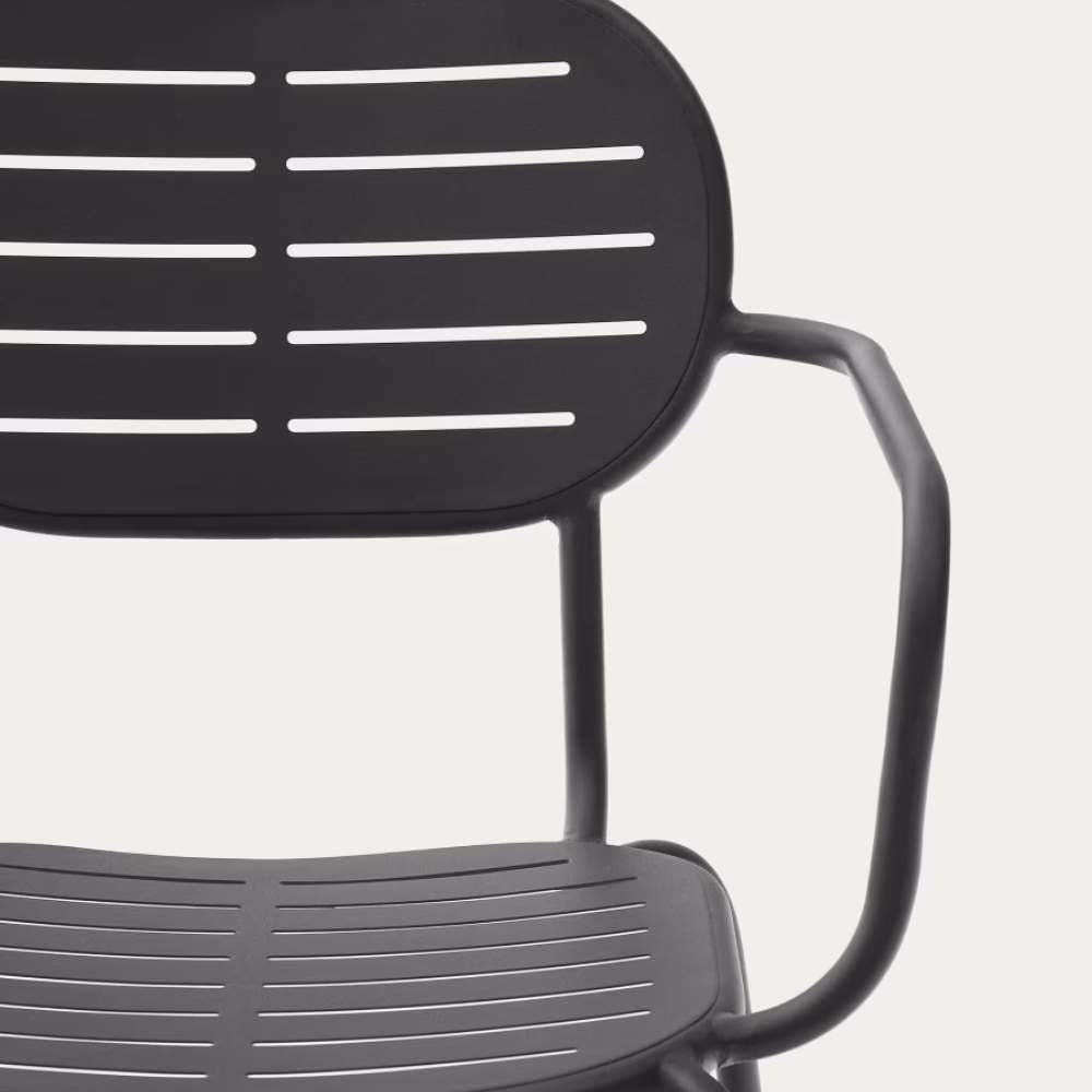 Kave Home Brai Stackable Outdoor Chair with Armrests in Dark Grey Galvanized Steel