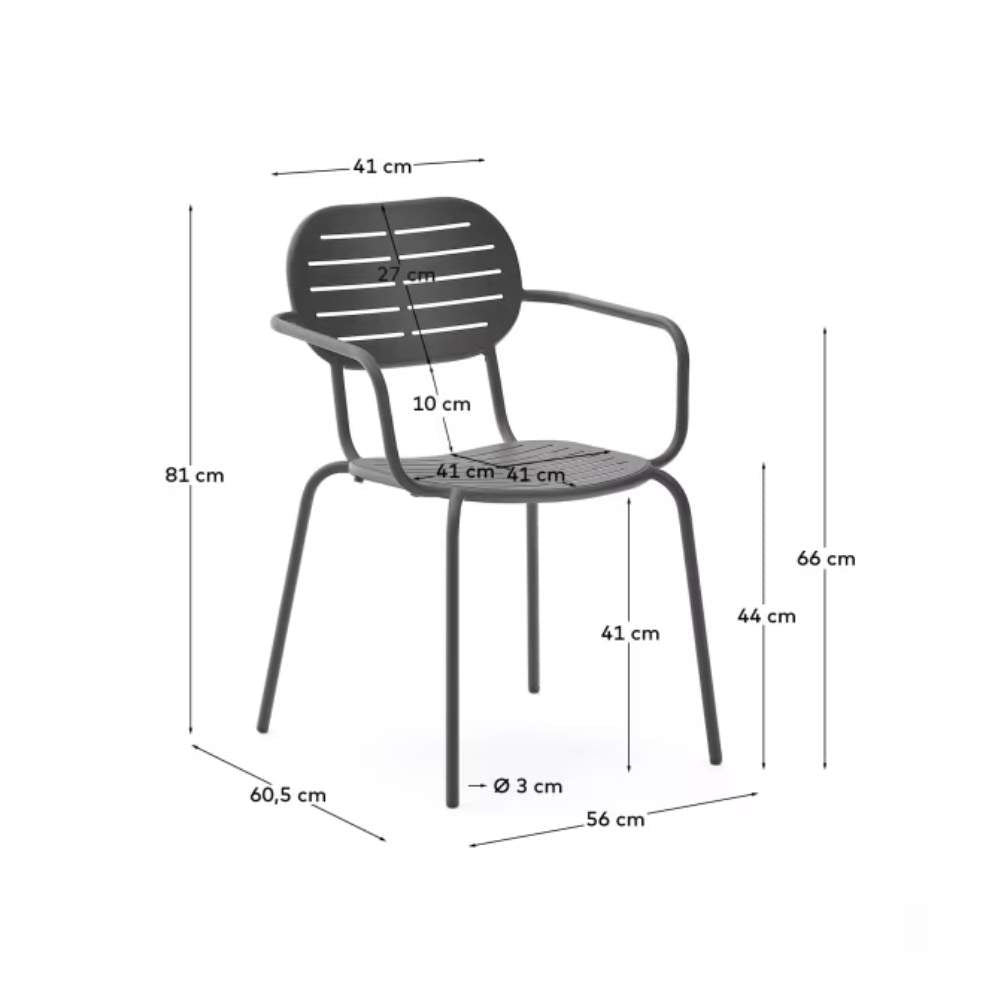 Kave Home Brai Stackable Outdoor Chair with Armrests in Dark Grey Galvanized Steel