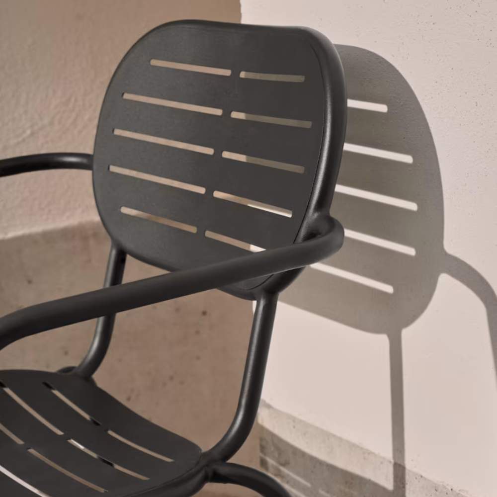 Kave Home Brai Stackable Outdoor Chair with Armrests in Dark Grey Galvanized Steel