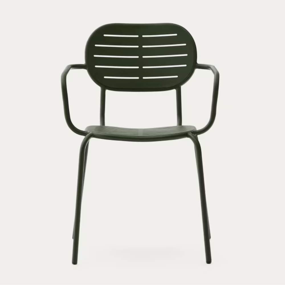 Kave Home Brai Stackable Outdoor Chair with Armrests – Green Galvanized Steel