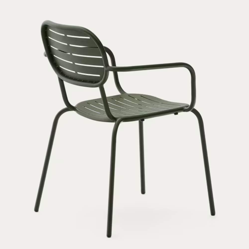 Kave Home Brai Stackable Outdoor Chair with Armrests – Green Galvanized Steel