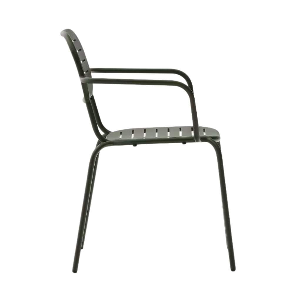 Kave Home Brai Stackable Outdoor Chair with Armrests – Green Galvanized Steel