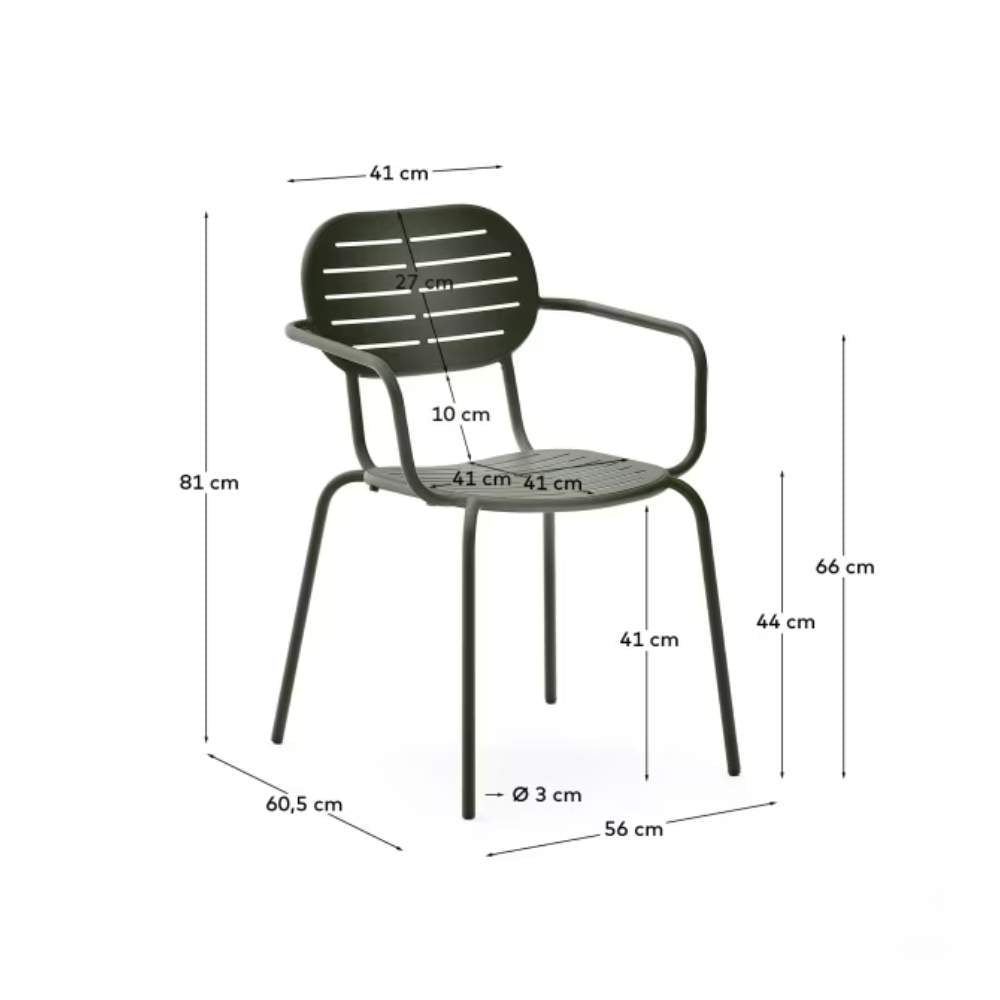 Kave Home Brai Stackable Outdoor Chair with Armrests – Green Galvanized Steel
