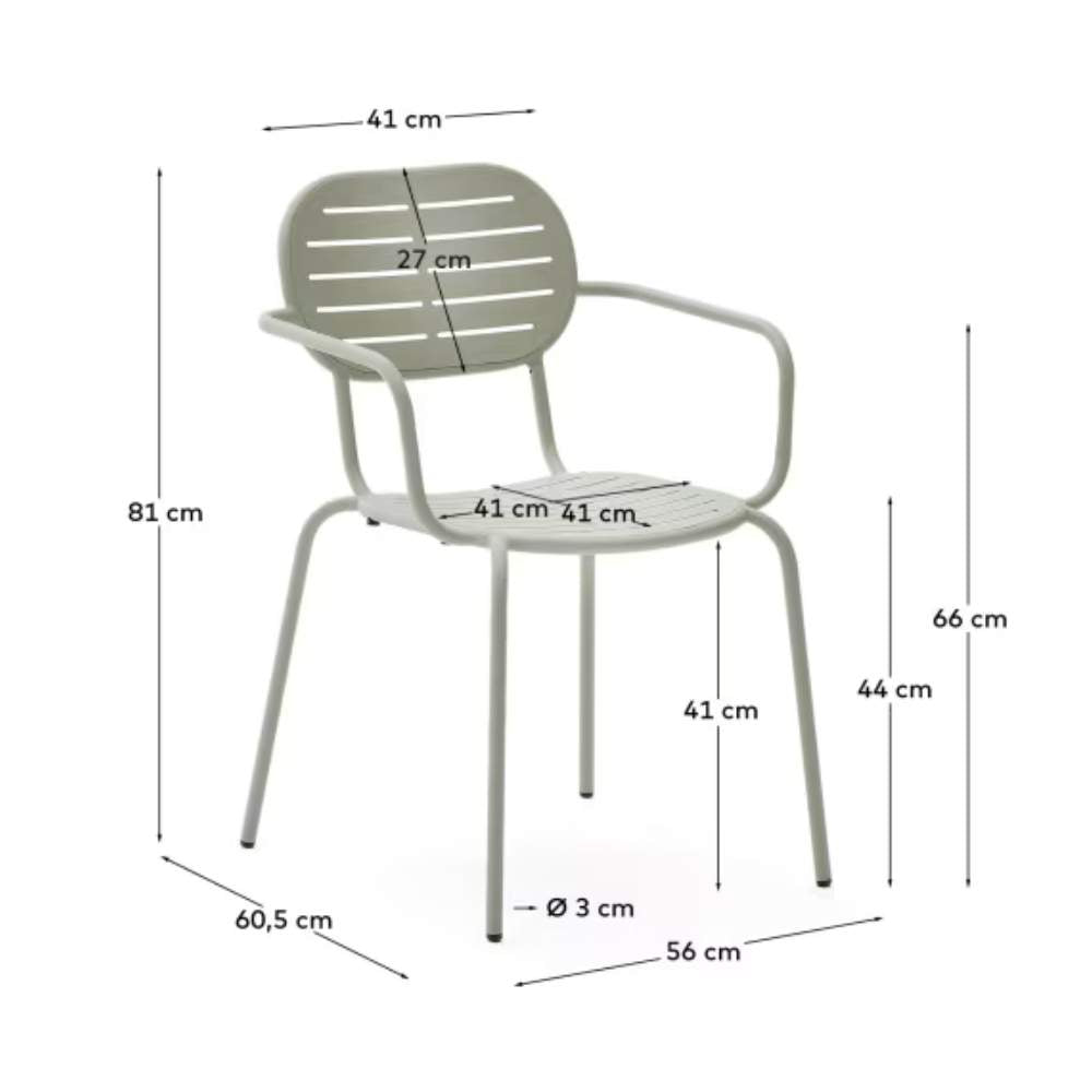 Kave Home Brai Stackable Outdoor Chair with Armrests – Turquoise Galvanised Steel