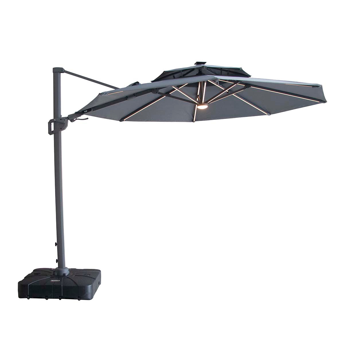 Maze Charcoal Grey Apollo LED 3m Round Rotating Cantilever Parasol