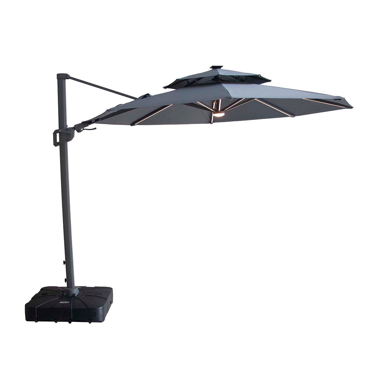 Maze Charcoal Grey Apollo LED 3m Round Rotating Cantilever Parasol