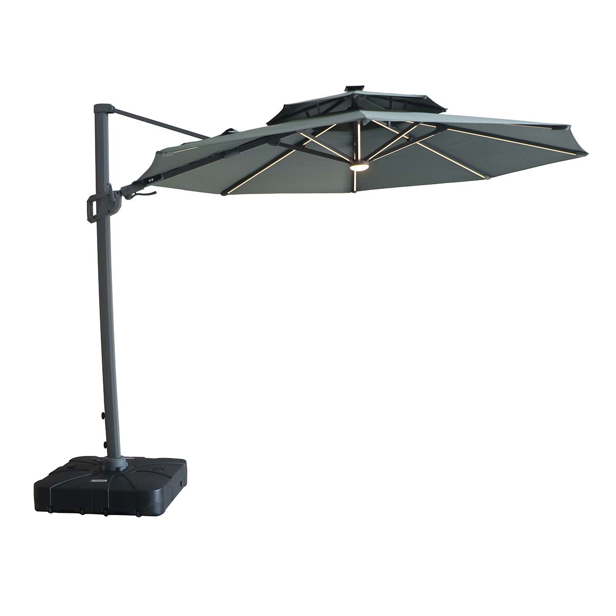 Maze Oil Green Apollo LED 3m Round Rotating Cantilever Parasol