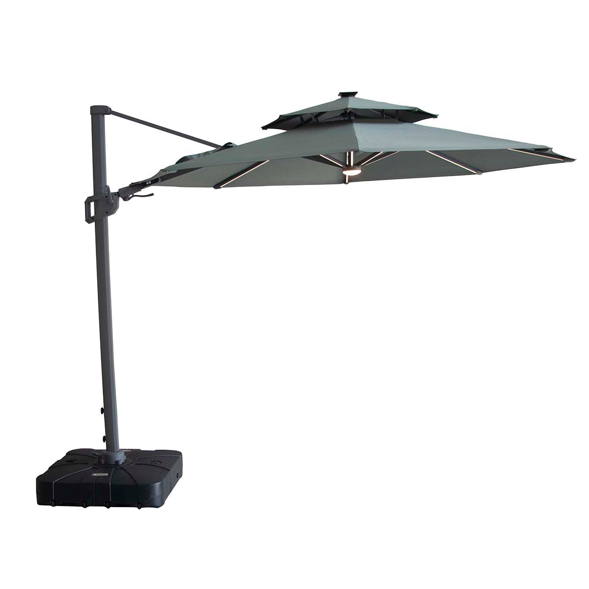Maze Oil Green Apollo LED 3m Round Rotating Cantilever Parasol