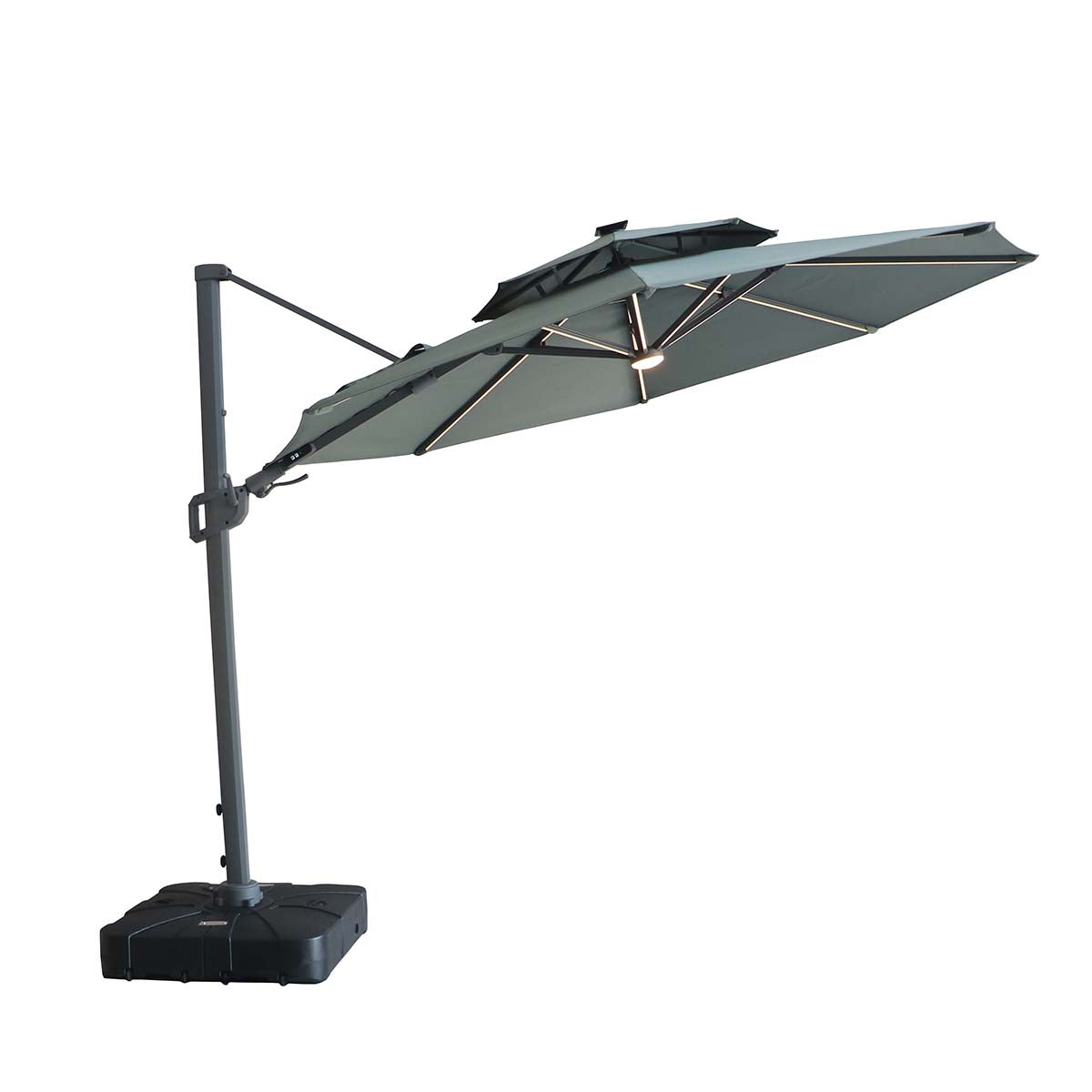 Maze Oil Green Apollo LED 3m Round Rotating Cantilever Parasol