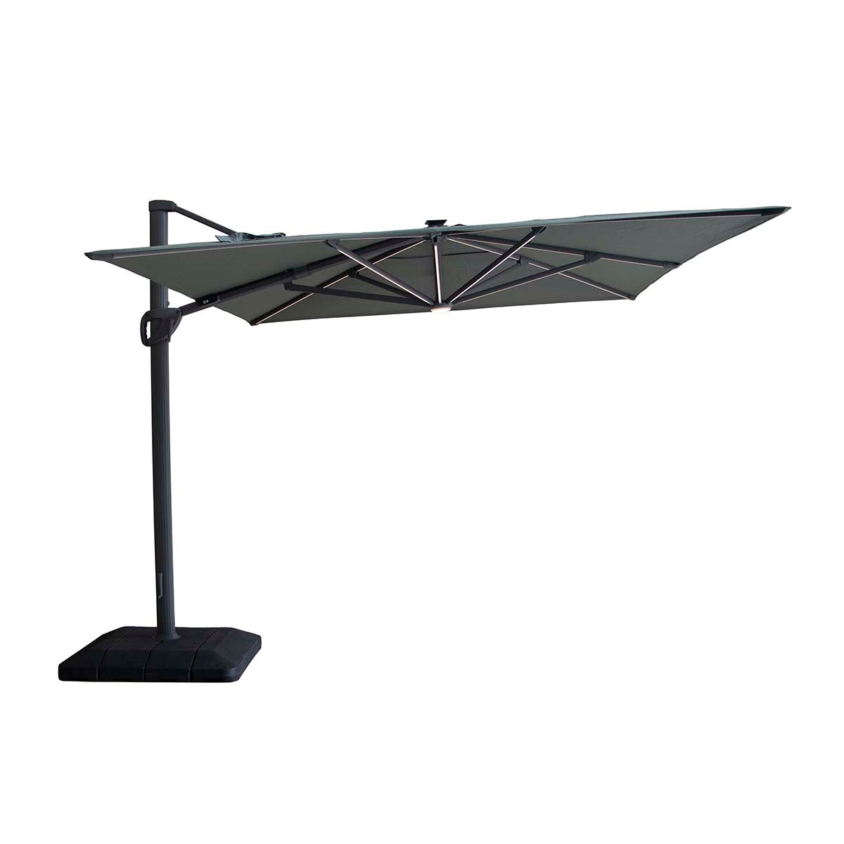 Maze Oil Green Aramis LED 3m x 4m Rectangular Rotating Cantilever Parasol