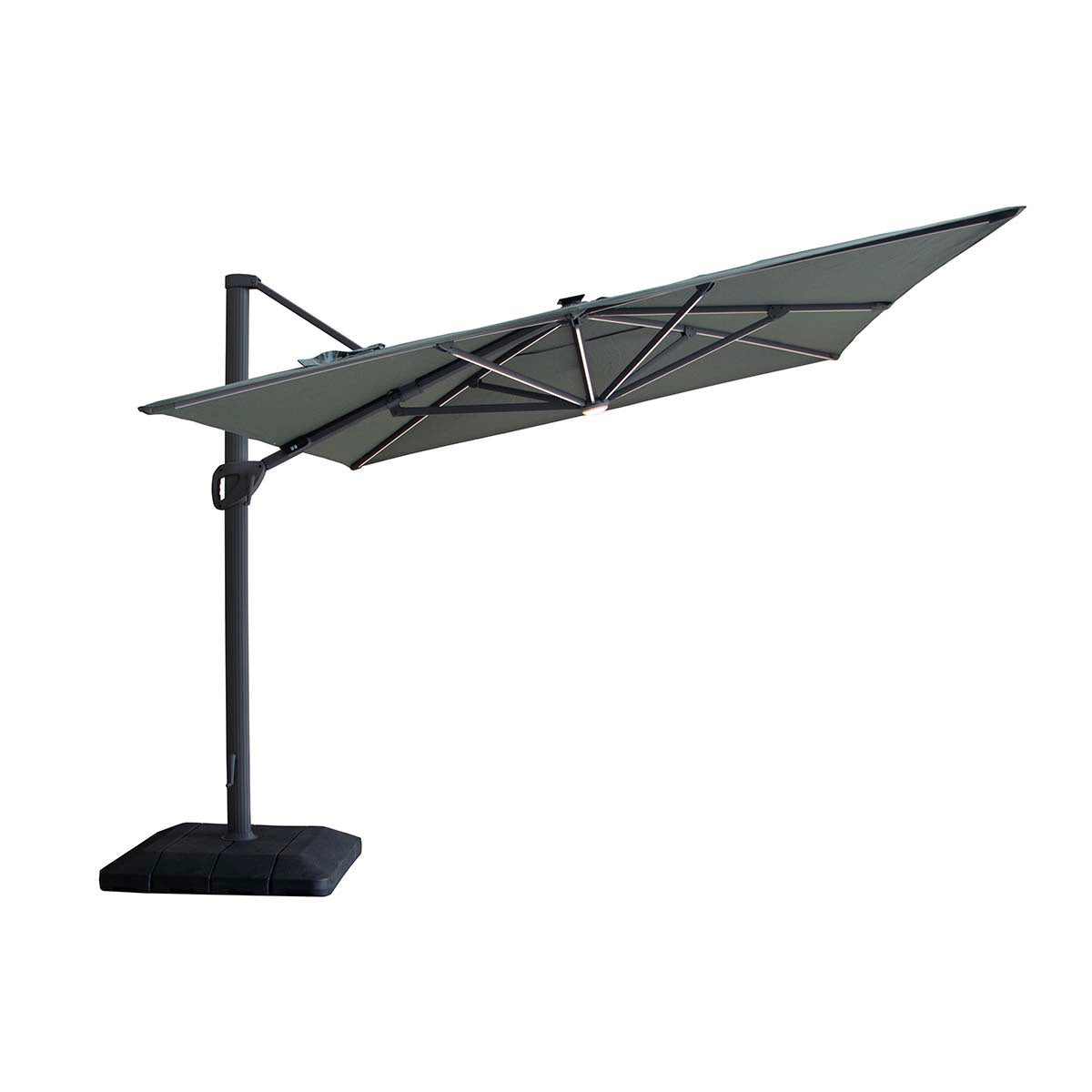Maze Oil Green Aramis LED 3m x 4m Rectangular Rotating Cantilever Parasol