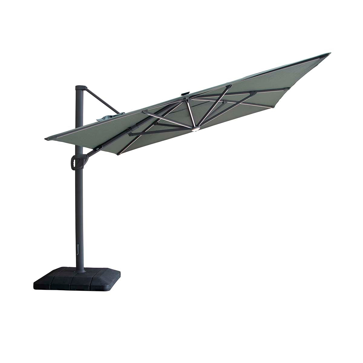 Maze Oil Green Aramis LED 3m x 4m Rectangular Rotating Cantilever Parasol