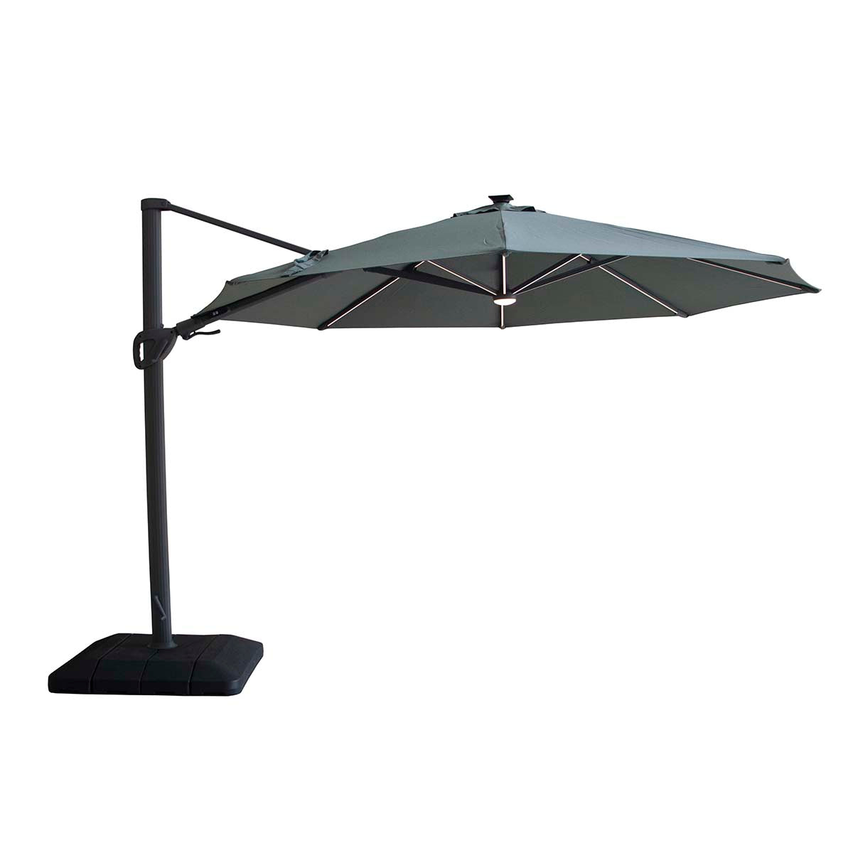 Maze Oil Green Aramis LED 3.5m Round Rotating Cantilever Parasol