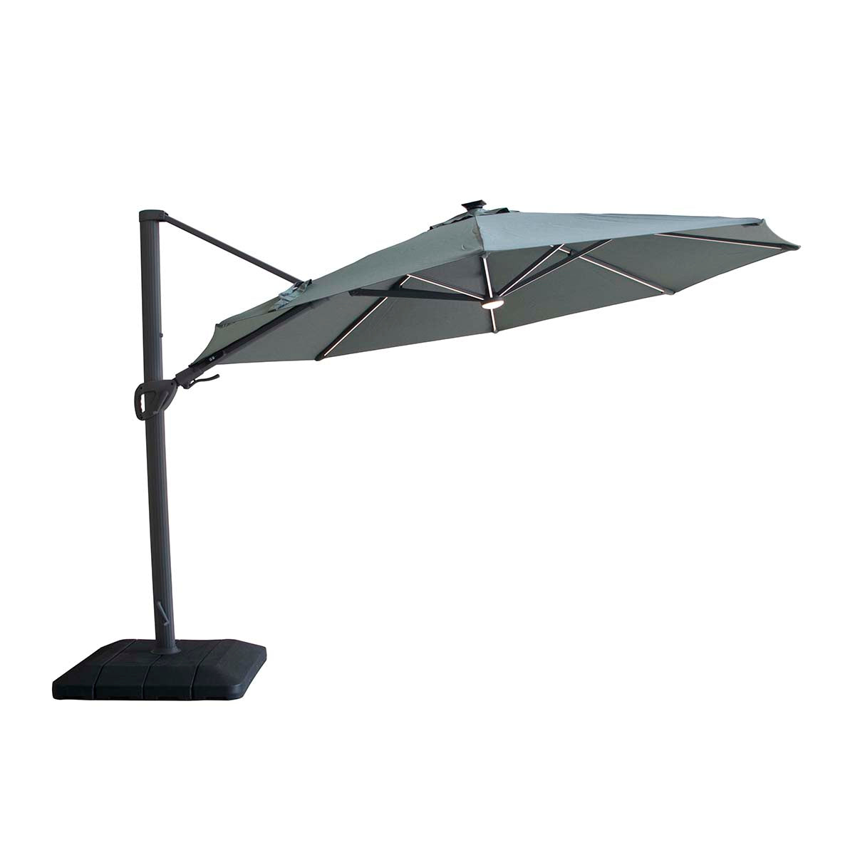 Maze Oil Green Aramis LED 3.5m Round Rotating Cantilever Parasol