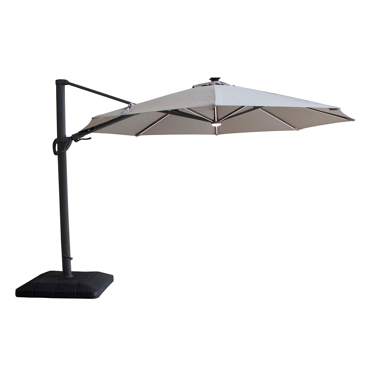 Maze White Pepper Beige Aramis LED 3.5m Round Rotating Cantilever Parasol