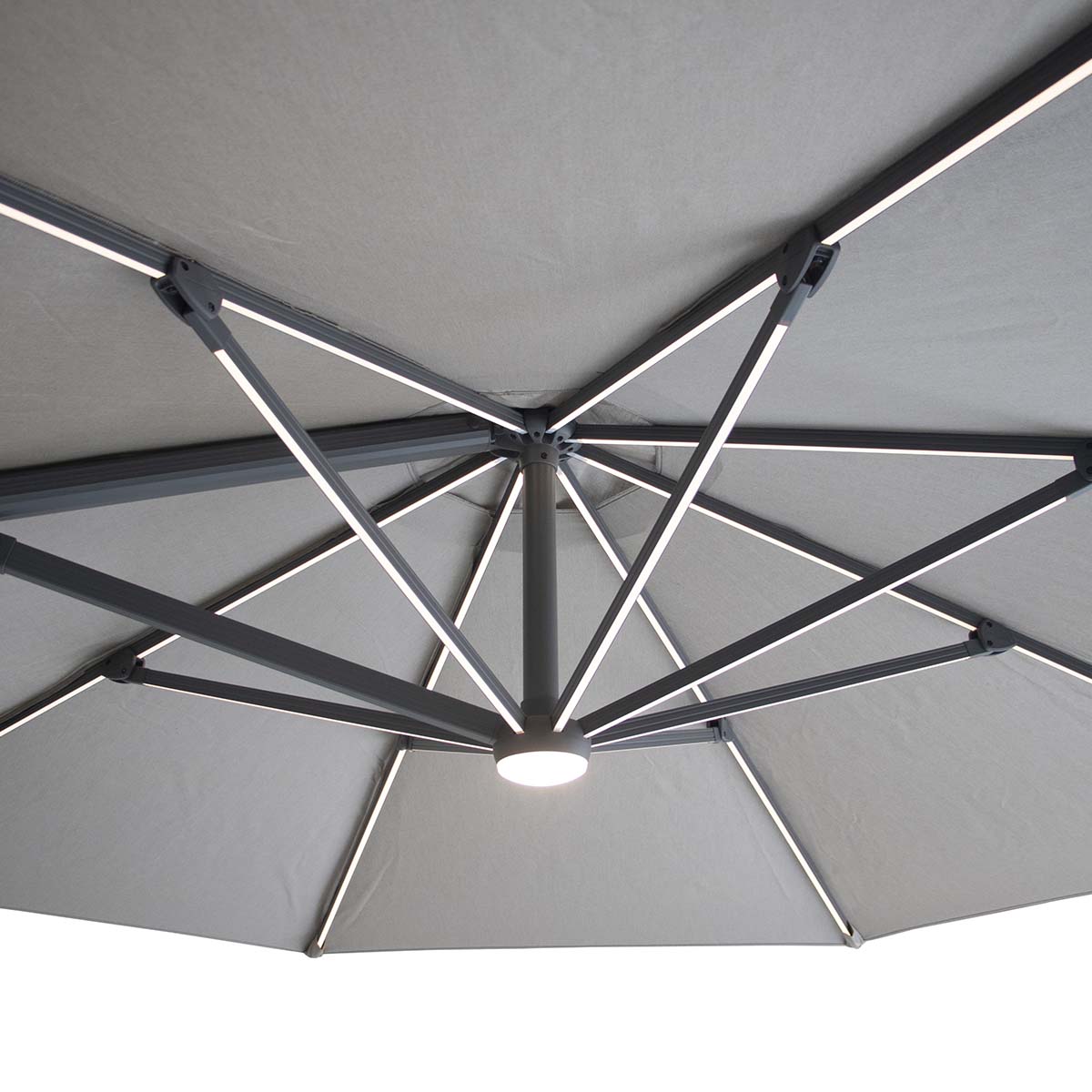 Maze White Pepper Beige Aramis LED 3.5m Round Rotating Cantilever Parasol