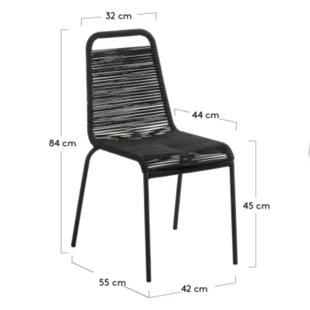 Kave Home Lambton Stackable Chair – Black Rope & Steel with Black Finish