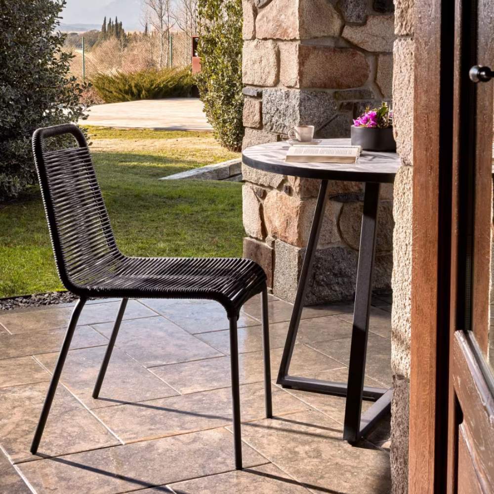 Kave Home Lambton Stackable Chair – Black Rope & Steel with Black Finish