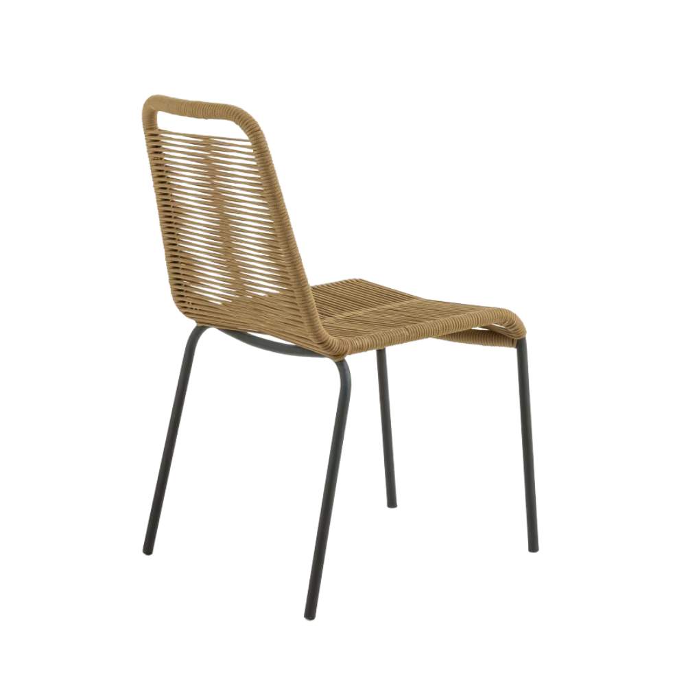 Kave Home Lambton Stackable Chair – Brown Rope and Black Steel Finish