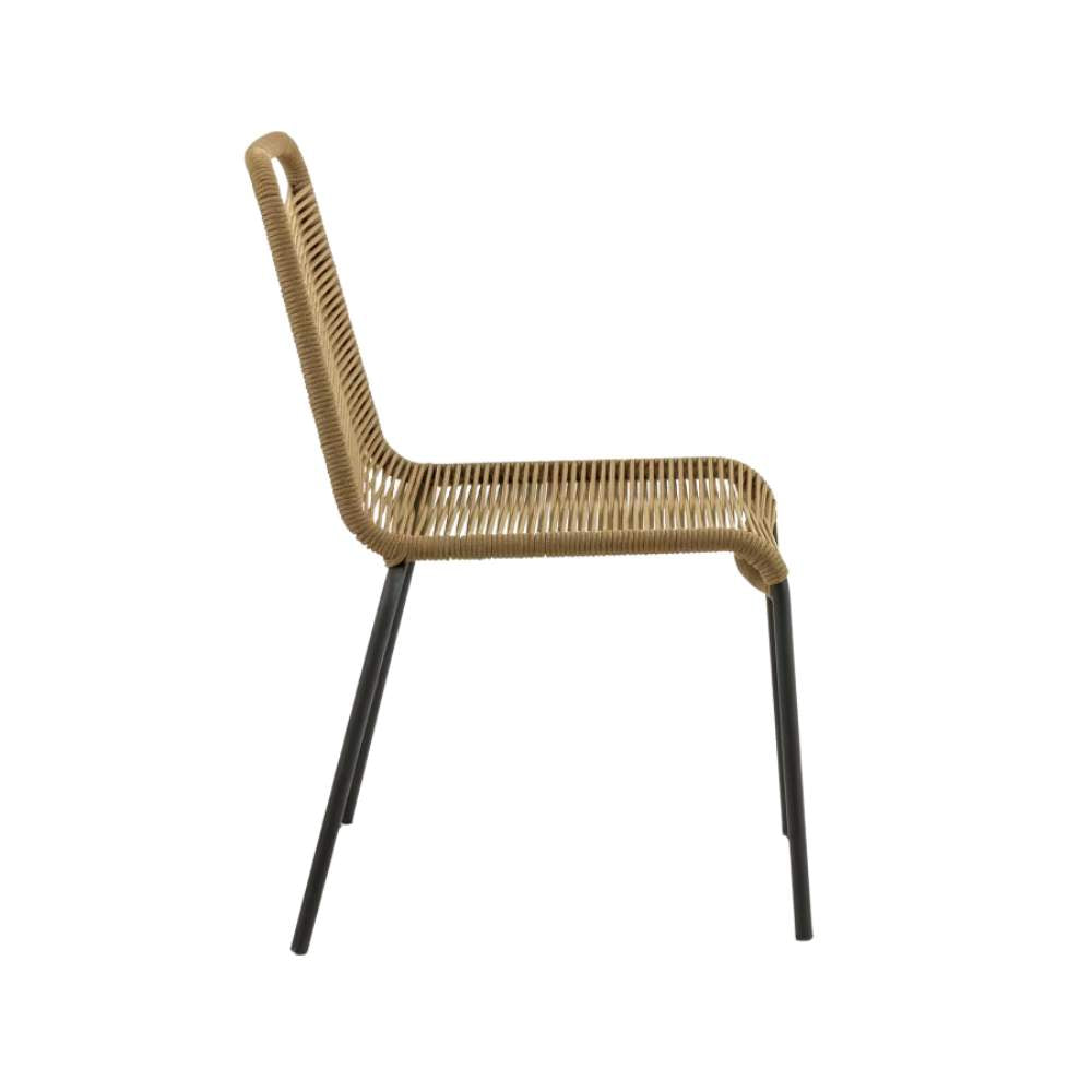 Kave Home Lambton Stackable Chair – Brown Rope and Black Steel Finish