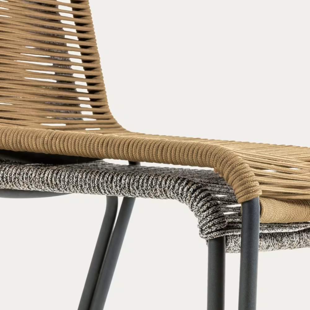 Kave Home Lambton Stackable Chair – Brown Rope and Black Steel Finish