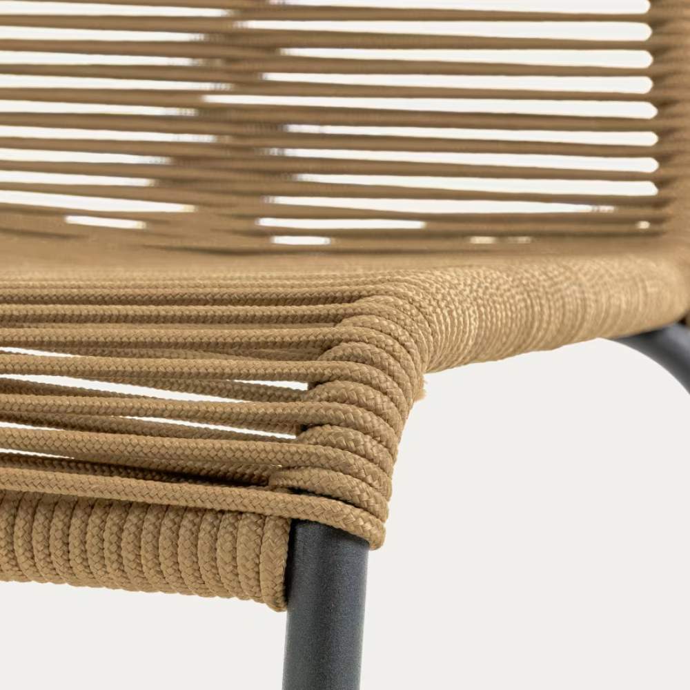 Kave Home Lambton Stackable Chair – Brown Rope and Black Steel Finish