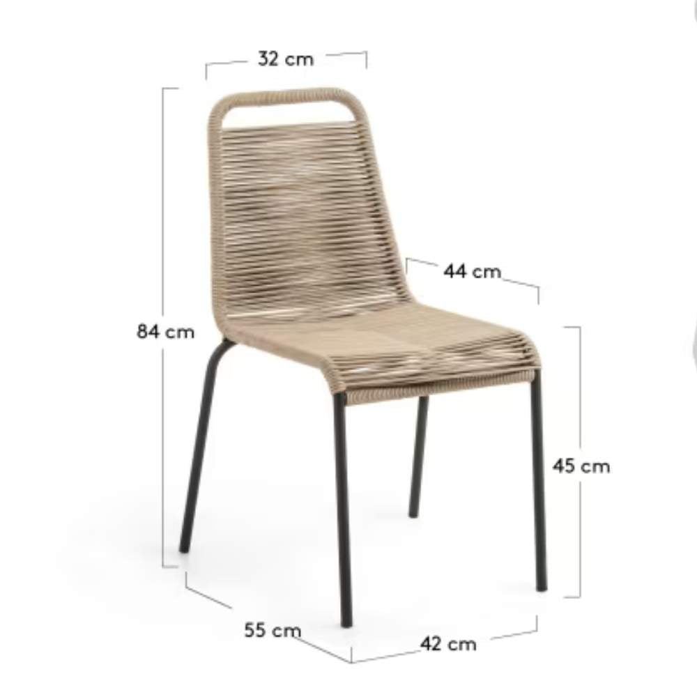 Kave Home Lambton Stackable Chair – Brown Rope and Black Steel Finish
