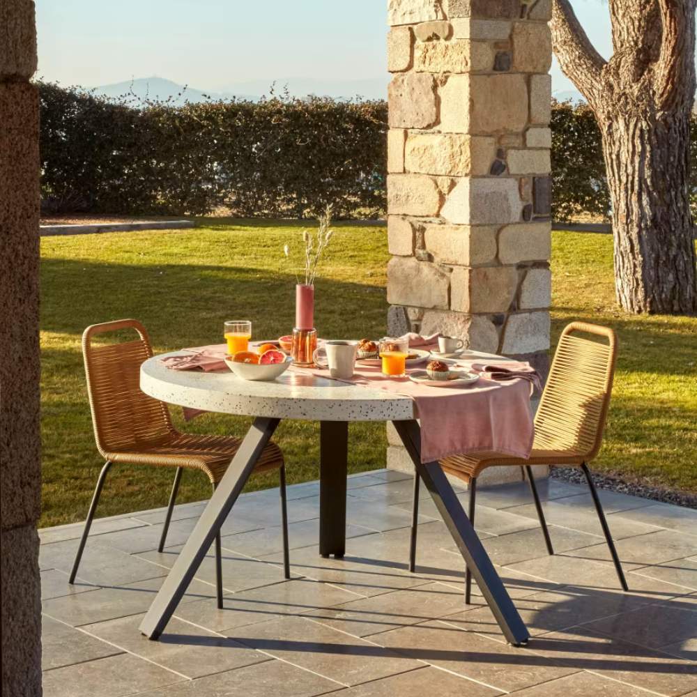 Kave Home Lambton Stackable Chair – Brown Rope and Black Steel Finish