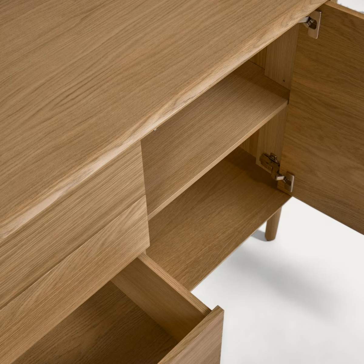 Kave Home Lenon Oak Wood And Veneer Sideboard With 2 Doors & 3 Drawers-Beaumonde