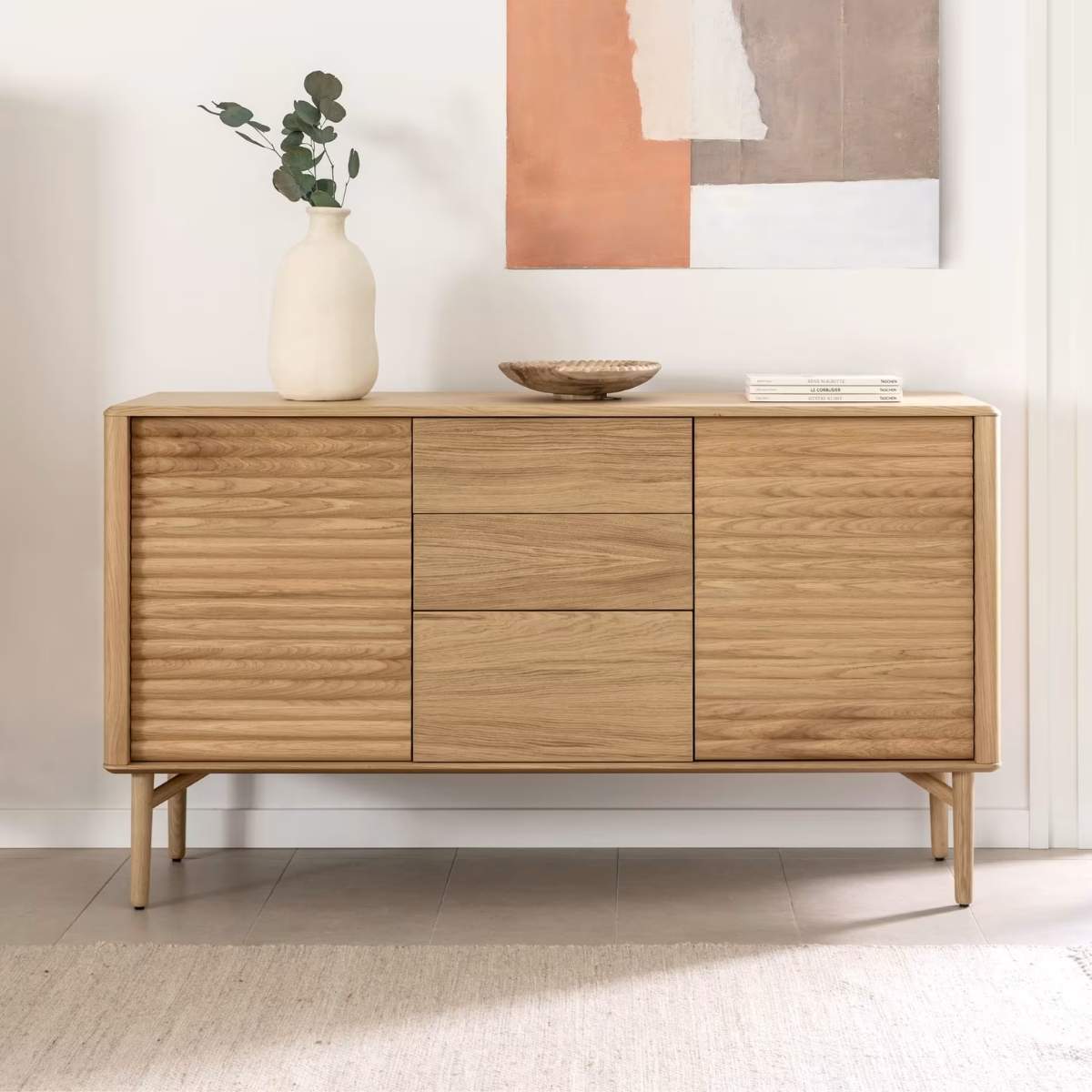 Kave Home Lenon Oak Wood And Veneer Sideboard With 2 Doors & 3 Drawers-Beaumonde