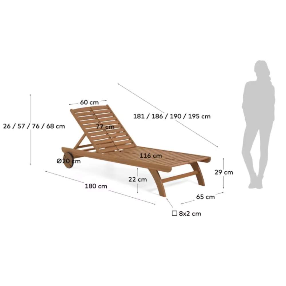 Kave Home Beila solid Eucalyptus Wood Outdoor Sun Lounger, FSC 100%